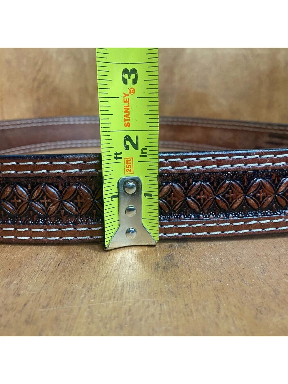 Ranger Belt Co Western Tooled Brown Leather 36 Silver Engraved Buckle Floral